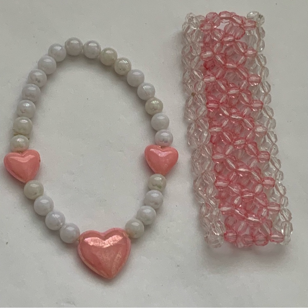 VINTAGE GIRLS 2 PEARL BEADED BRACELETS SET STRETCHES 1980’s PARTY PLAY DRESSUP - Picture 4 of 8
